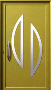κιτρινη πορτα ασφαλειας με inox στοιχεια